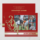 大学の伝統的なストライプが入ったトリプルフォトゴールド卒業生招待状 招待状 (正面/裏面)