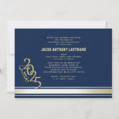 大学の伝統的なストライプが入ったトリプルフォトゴールド卒業生招待状 招待状 (裏面)