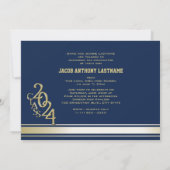 大学の伝統的なストライプが入ったトリプル写真のゴールド卒業生招待状 招待状 (裏面)