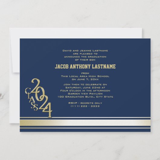 大学の伝統的なストライプが入ったトリプル写真のゴールド卒業生招待状 招待状 (裏面)