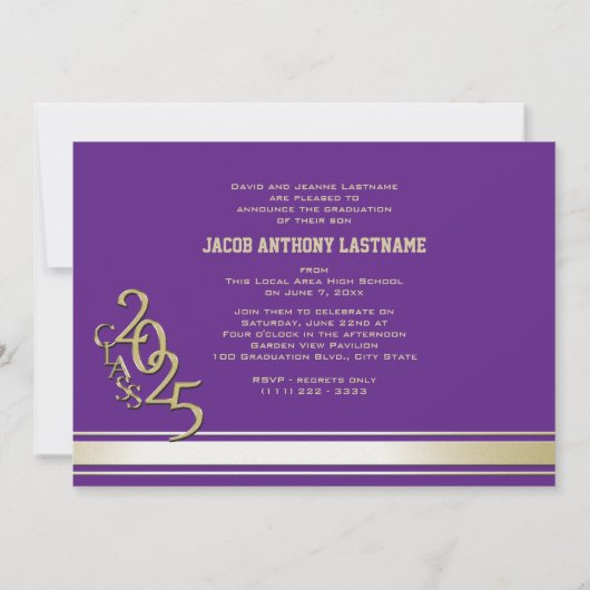 大学の伝統的なストライプが入ったトリプル写真のゴールド卒業生招待状 招待状 (裏面)