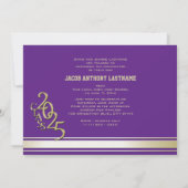 大学の伝統的なライン ストライプ トリプル フォト ゴールド 卒業生招待状 招待状 (裏面)