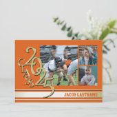 大学の伝統的なライン 三枚写真 ゴールド 卒業生への招待状 招待状 (スタンド正面)