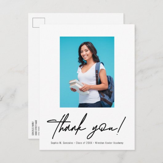 大学の写真卒業発表ありがとうございます 案内ポストカード (正面/裏面)