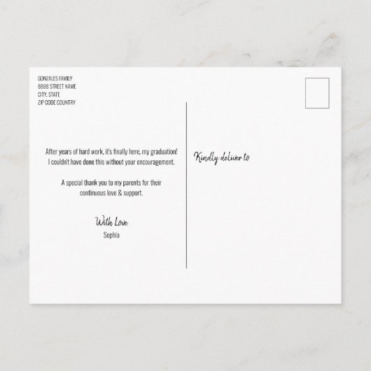 大学の写真卒業発表ありがとうございます 案内ポストカード (裏面)