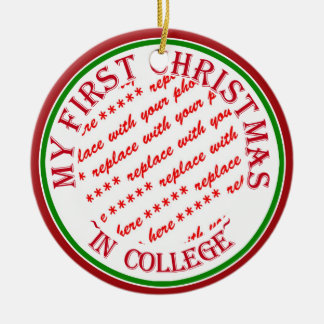 大学の初めてのクリスマスのフォトフレーム セラミックオーナメント
