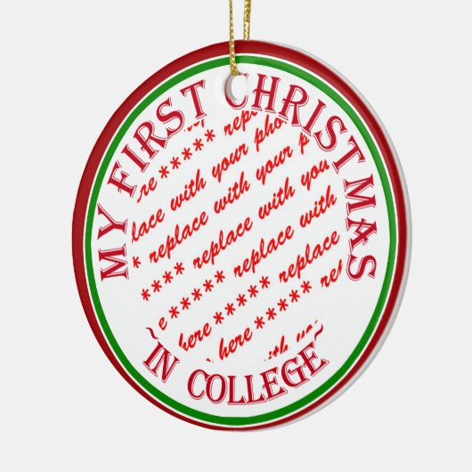 大学の初めてのクリスマスのフォトフレーム セラミックオーナメント (左)