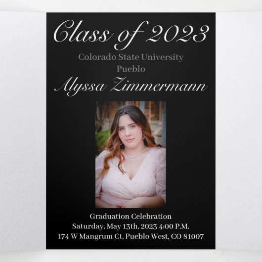 大学の卒業三倍招待状発表 三つ折り招待状 (内部中)