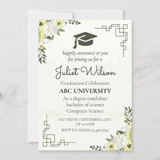 大学の卒業 招待状 (正面)