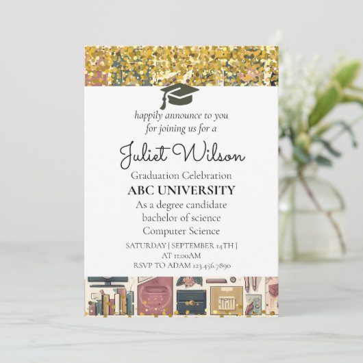 大学はっきりした卒業エレガント開始 招待状 (スタンド正面)