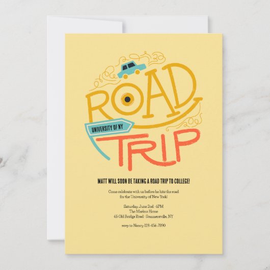 大学へのロードトリップ招待 招待状 (正面)