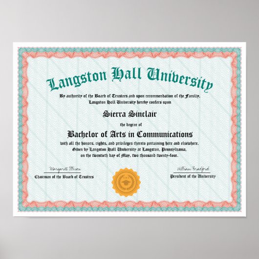 大学または大学の卒業証書レプリカポスター ポスター (正面)