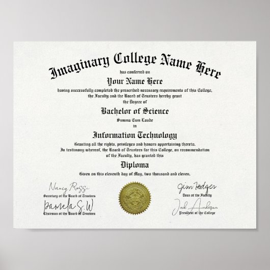 大学または短大の卒業証書のコピーアート ポスター (正面)