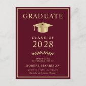 大学エレガント写真ブルゴーニュ金ゴールド卒業 案内ポストカード (正面)