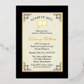 大学エレガント卒業式パーティーゴールドフォイル 箔招待状 (正面)