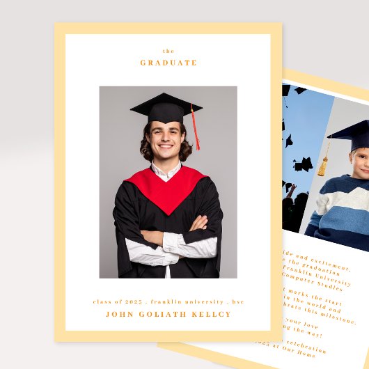 大学オレンジフレーム3写真卒業 案内状