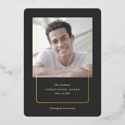 大学シンプル卒業発表の写真カード 箔シーズンカード (正面)