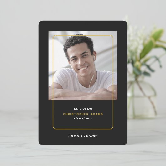 大学シンプル卒業発表の写真カード 箔シーズンカード (立ち正面)