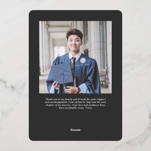大学シンプル卒業発表の写真カード 箔シーズンカード (裏面)