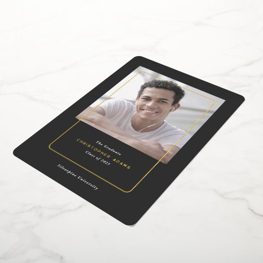 大学シンプル卒業発表の写真カード 箔シーズンカード (回転した状態)