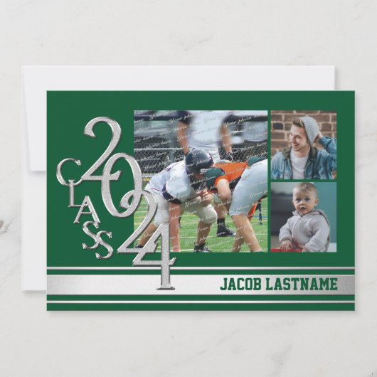 大学ストライプのトリプル写真 卒業生招待状 招待状 (正面)