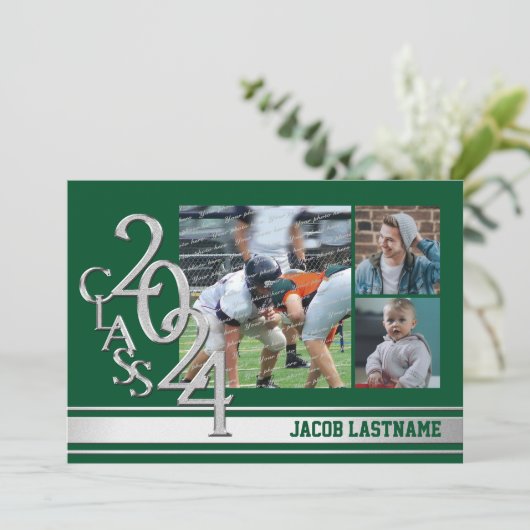 大学ストライプのトリプル写真 卒業生招待状 招待状 (スタンド正面)