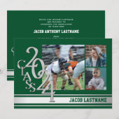 大学ストライプのトリプル写真 卒業生招待状 招待状 (正面/裏面)