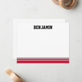 大学ストライプのバーの（ユダヤ教の）バル・ミツバーのサンキューカード ノートカード (正面/裏面インサイチュ)