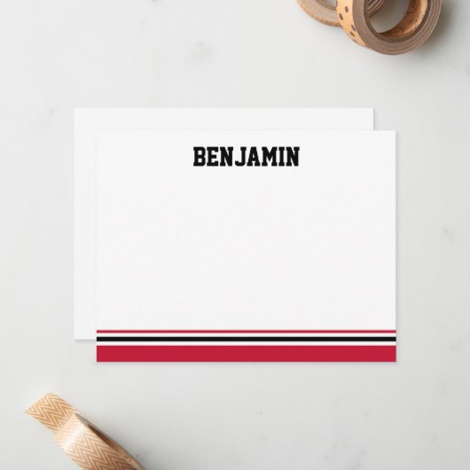 大学ストライプのバーの(ユダヤ教の)バル・ミツバーのサンキューカード ノートカード (正面/裏面インサイチュ)