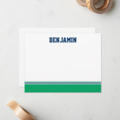 大学ストライプのバーの(ユダヤ教の)バル・ミツバーのサンキューカード ノートカード (正面/裏面インサイチュ)