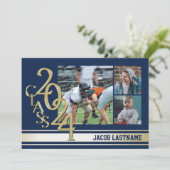 大学ストライプ トリプルフォト ゴールド 卒業生招待状 招待状 (スタンド正面)