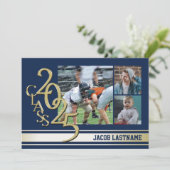 大学ストライプ トリプルフォト ゴールド 卒業生招待状 招待状 (スタンド正面)