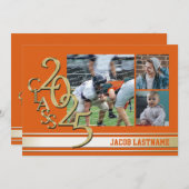 大学ストライプ トリプルフォト ゴールド 卒業生招待状 招待状 (正面/裏面)