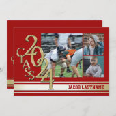 大学ストライプ トリプルフォト ゴールド 卒業生 招待状 (正面/裏面)