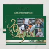 大学ストライプ トリプルフォト ゴールド 卒業生 招待状 (正面/裏面)