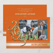 大学ストライプ トリプルフォト ゴールド 卒業生 招待状 (正面/裏面)