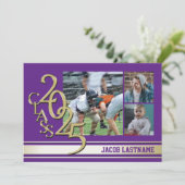 大学ストライプ トリプルフォト ゴールド 卒業生 招待状 (スタンド正面)