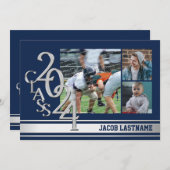 大学ストライプ 三枚写真 卒業生招待状 招待状 (正面/裏面)