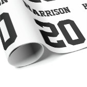 大学スポーツ白黒名前をカスタムする番号 ラッピングペーパー (ロールコーナー)