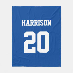 大学スポーツ青の白い名前をカスタムする番号 フリースブランケット