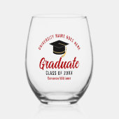 大学パーソナライズされた卒業赤修士号 ステムなしワイングラス (正面)