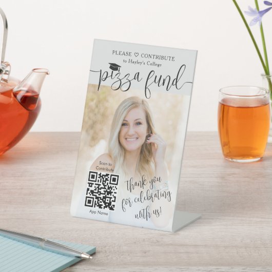大学ピザファンド卒業QRコード&写真 台座サイン (インサイチュ)