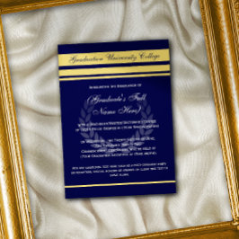 大学フォーマル卒業発表ブルー金ゴールド 招待状