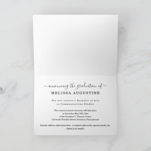 大学フォーマル卒業発表学校のロゴ カード (内部)