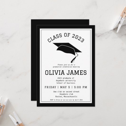 大学モダン卒業パーティー 招待状 (正面/裏面インサイチュ)