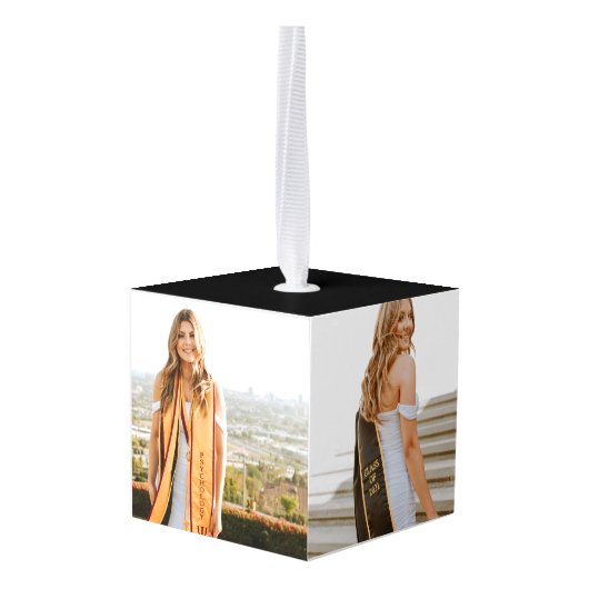 大学モダン又は高校エレガント卒業 キューブオーナメント (裏面アングル)