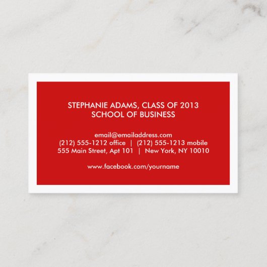 大学モダン生用の赤ビジネスカード コーリングカード (裏面)