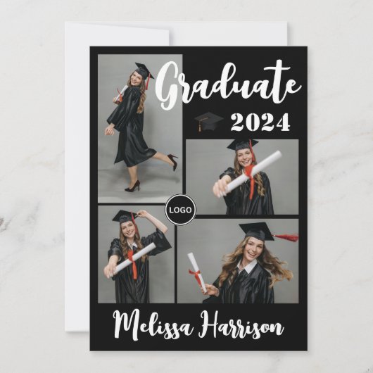 大学ロゴ 卒業写真 コラージュ 発表 招待状 (正面)