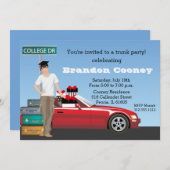 大学卒業のトランクのパーティーの行く遠くににブルネット 招待状 (正面/裏面)