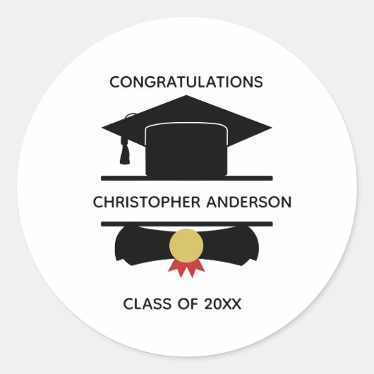 大学卒業パーソナライズされたキャップ卒業証書 ラウンドシール (正面)